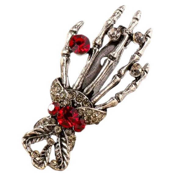 Cute skeleton hand with sparkling stones in between fingers pin! New - Picture 1 of 7